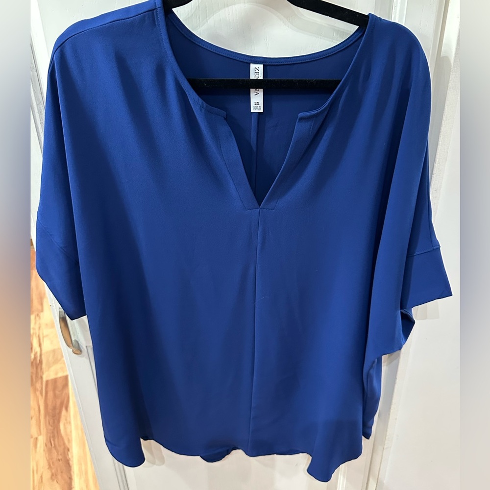 Zenana Outfitters Deep Blue V-Neck Blouse